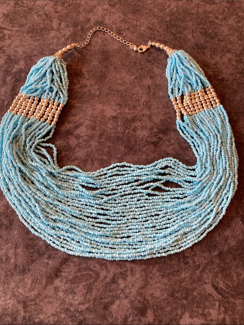Multi-Strand Turquoise Colored Beaded Statement Necklace - Silver Accent